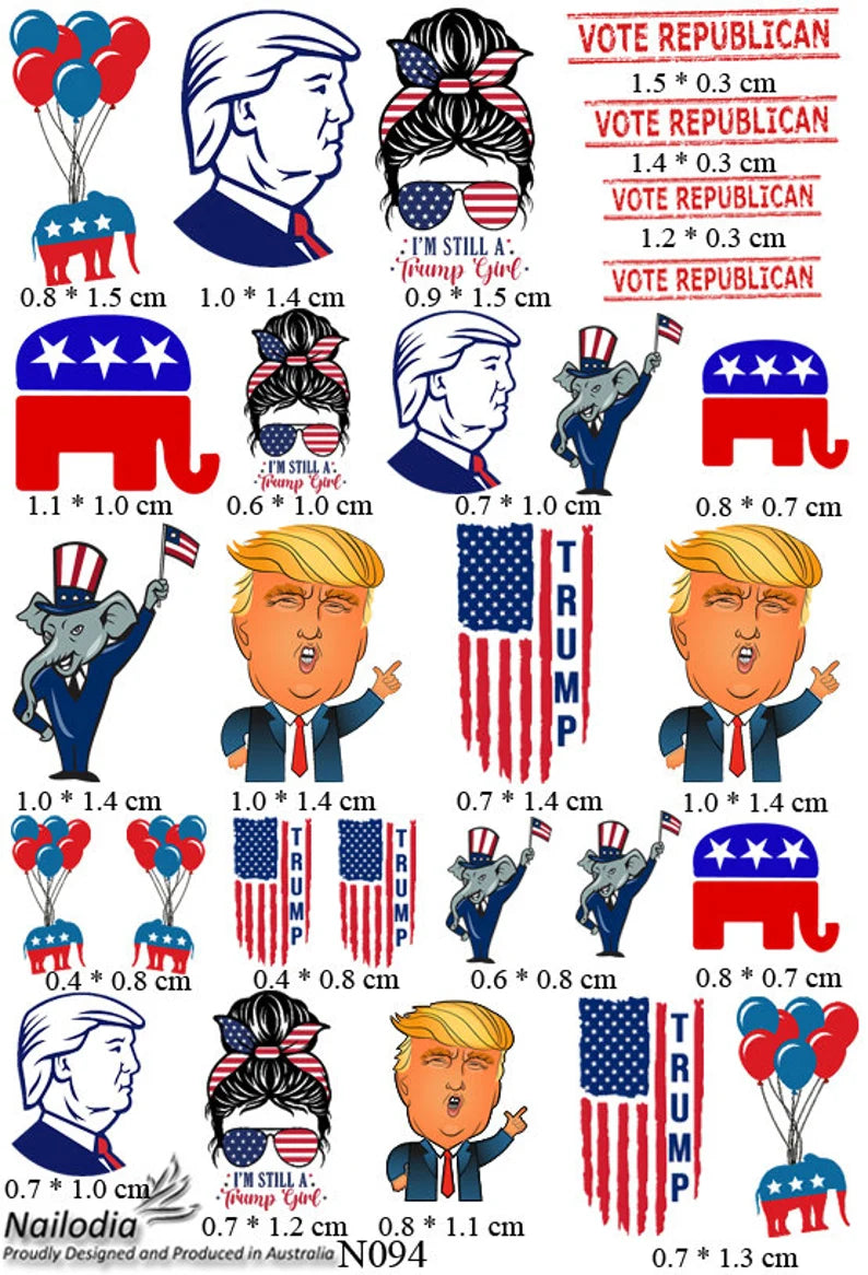 Republican Party Support Nail Art Decal Sticker (28 Decals per sheet)